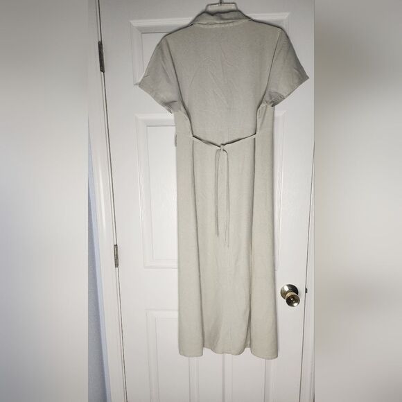 H Look M Gin Green 100% SILK  Buttons Polo Collar Shrtslv Belt Women Midi Dress - Picture 10 of 10